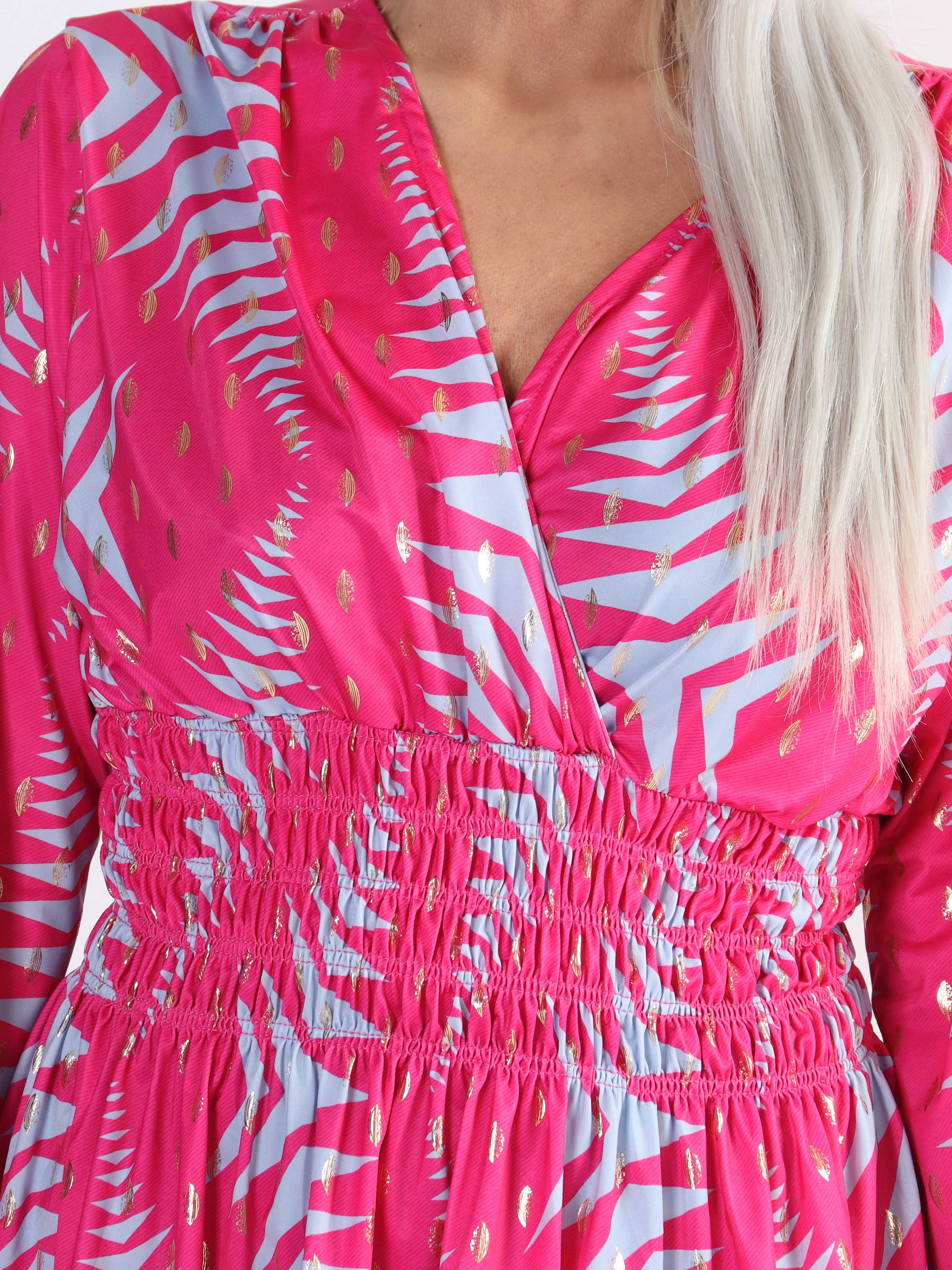 Pams Pattern Shirt L/S - Elastisk plus size bluse i krølfrit stof